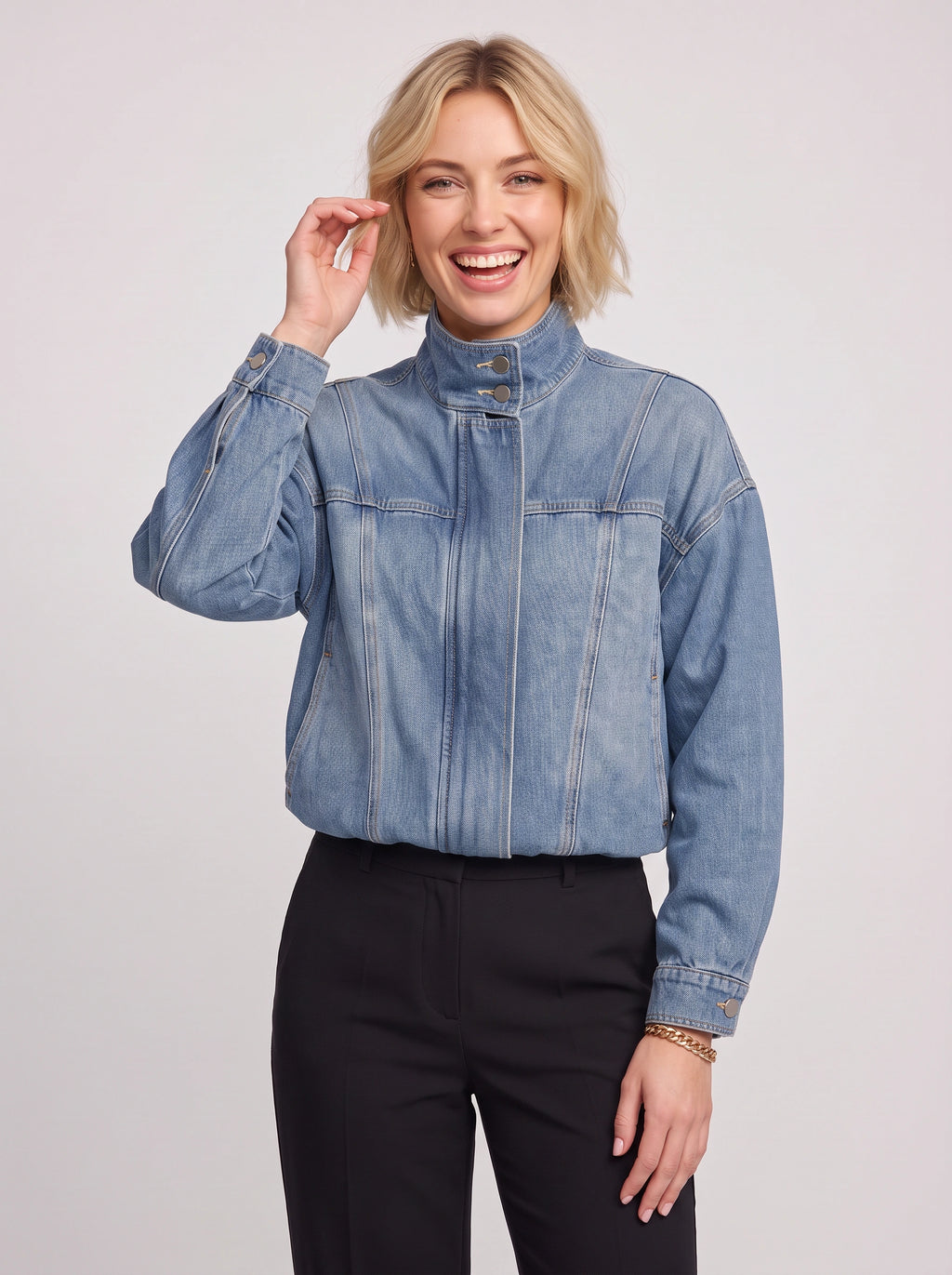 Tributté Stand Collar Denim Jacket – Cropped Jean Jacket Women Oversized Casual Autumn Ladies Crop
