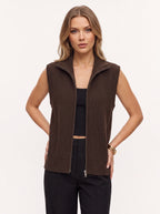 Ribnelle Ribbed Zip Front Gilet – Sleeveless Knitted Vest Women Autumn Layering Casual Oversized Gilet