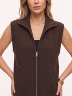 Ribnelle Ribbed Zip Front Gilet – Sleeveless Knitted Vest Women Autumn Layering Casual Oversized Gilet