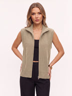 Ribnelle Ribbed Zip Front Gilet – Sleeveless Knitted Vest Women Autumn Layering Casual Oversized Gilet