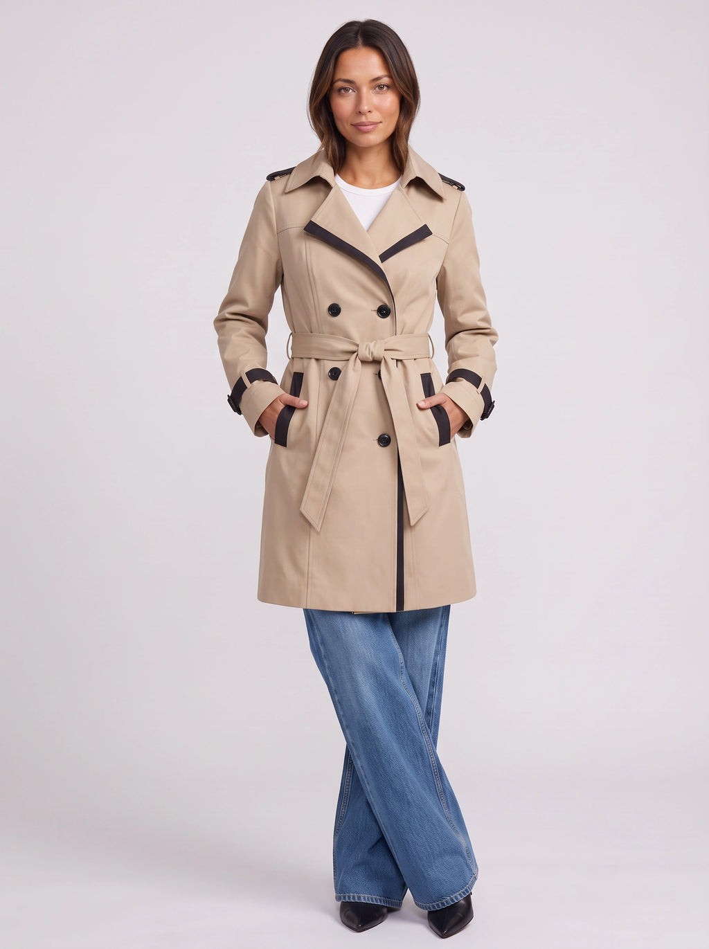 Trimessa Double-Breasted Belted Trench Coat – Women Classic Tailored Longline Autumn Winter Trench Coat