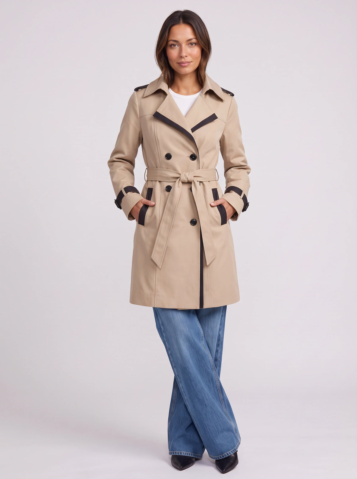 Trimessa Double-Breasted Belted Trench Coat – Women Classic Tailored Longline Autumn Winter Trench Coat