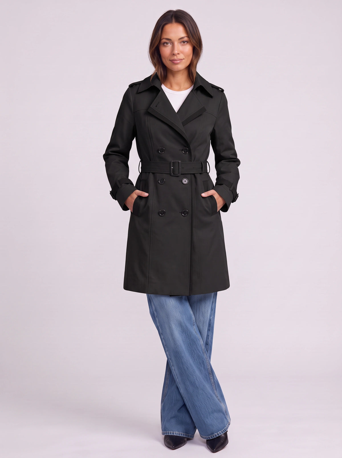 Trimessa Double-Breasted Belted Trench Coat – Women Classic Tailored Longline Autumn Winter Trench Coat