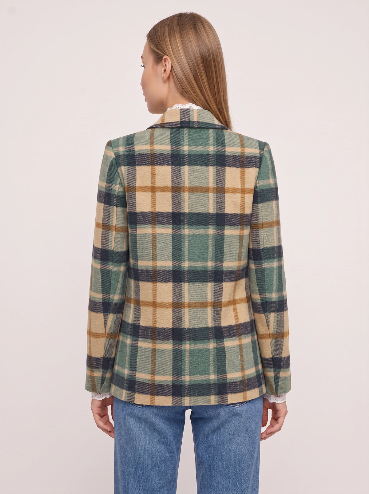 Torrune Double-Breasted Check Blazer – Women Tailored Office Casual Autumn Workwear Plaid Blazer