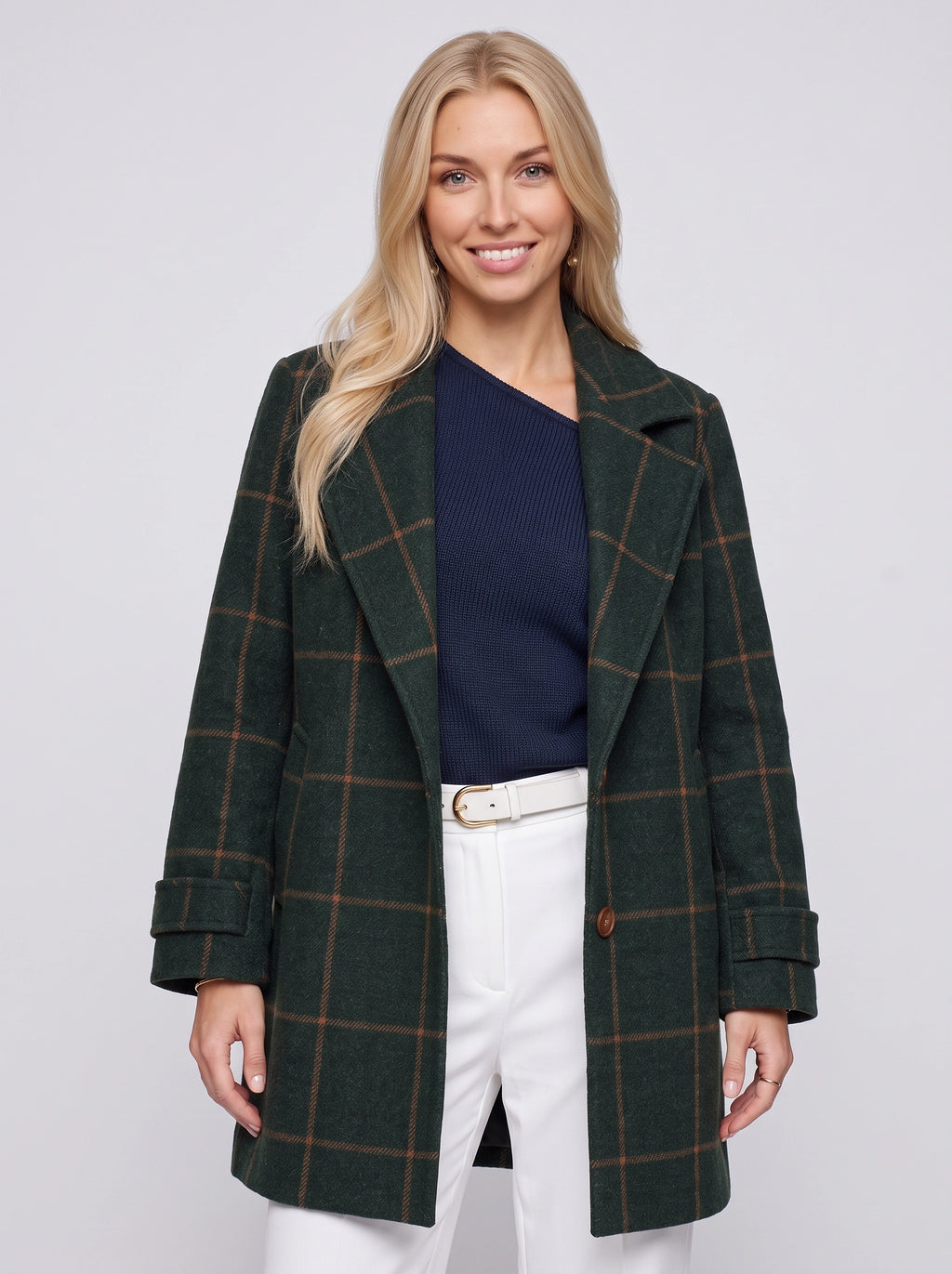 Winpara Windowpane Longline Coat – Checked Jacket Womens Oversized Tailored Office Winter Longline Coat
