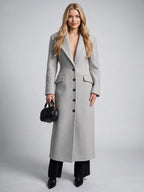 Elonté Single-Breasted Maxi Coat – Women Tailored Longline Wool Blend Winter Office Formal Outerwear