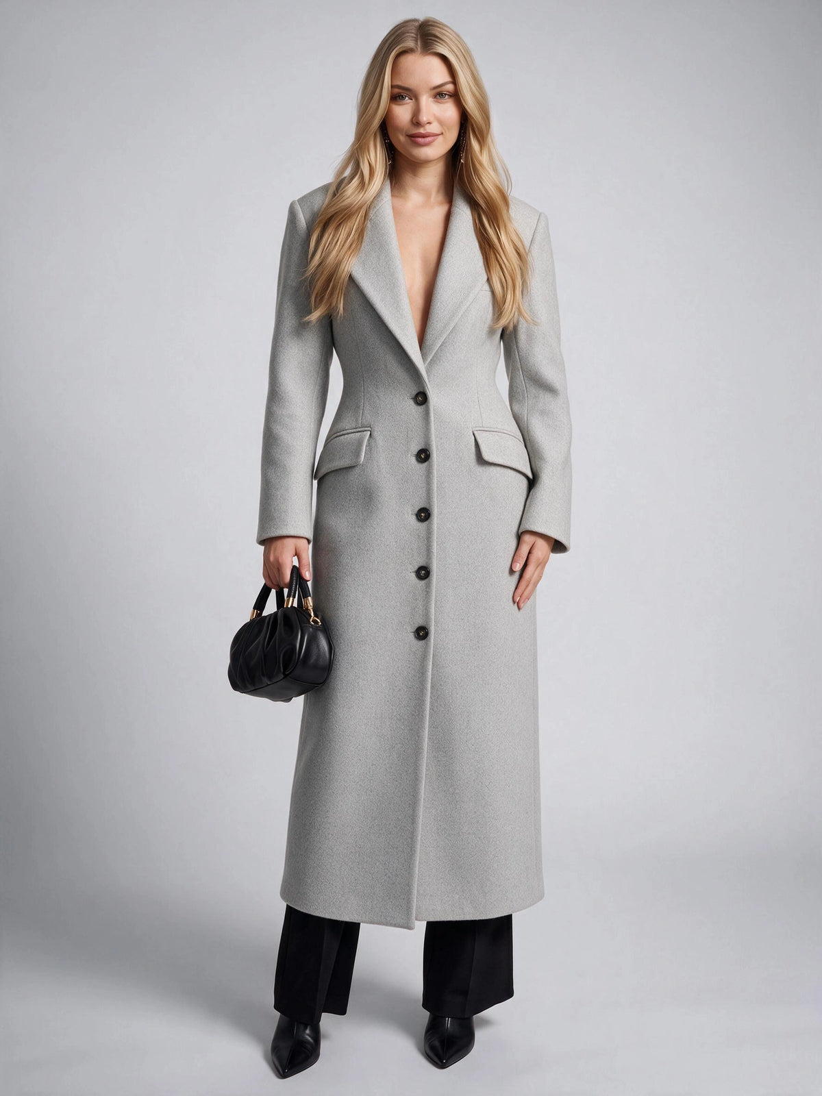 Elonté Single-Breasted Maxi Coat – Women Tailored Longline Wool Blend Winter Office Formal Outerwear