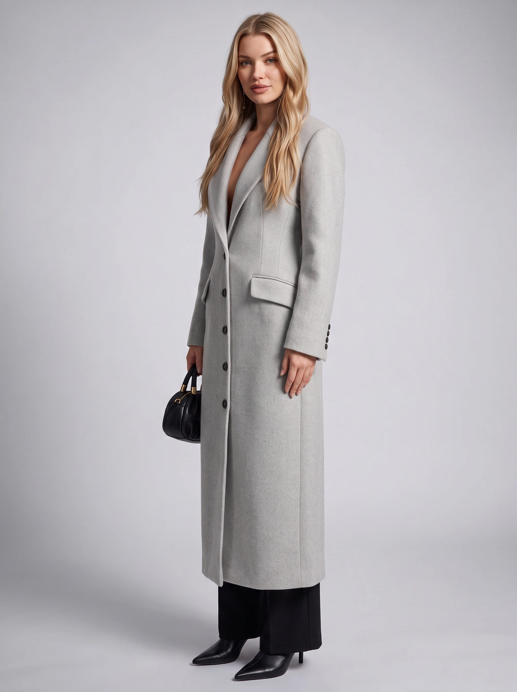 Elonté Single-Breasted Maxi Coat – Women Tailored Longline Wool Blend Winter Office Formal Outerwear