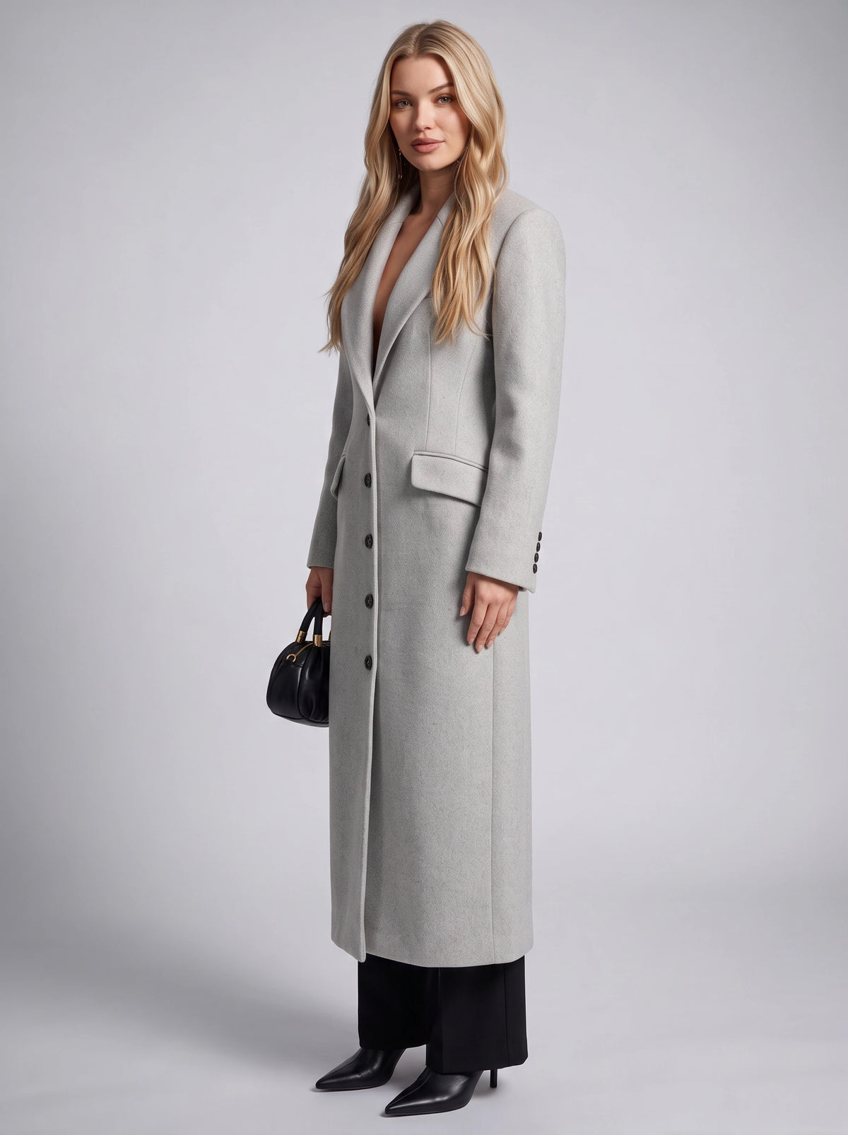 Elonté Single-Breasted Maxi Coat – Women Tailored Longline Wool Blend Winter Office Formal Outerwear
