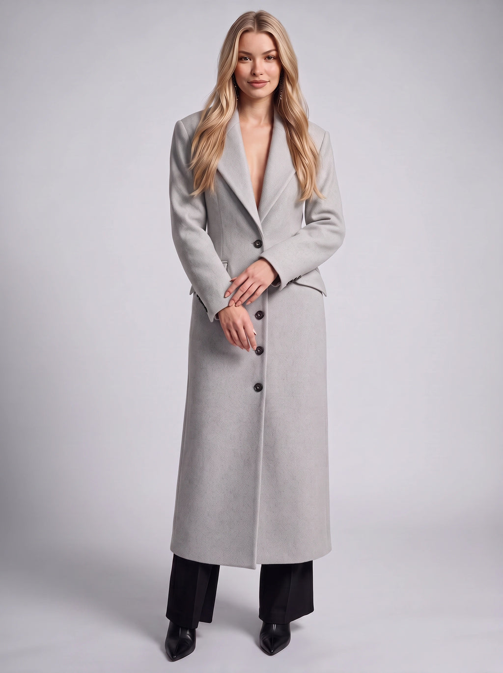 Elonté Single-Breasted Maxi Coat – Women Tailored Longline Wool Blend Winter Office Formal Outerwear