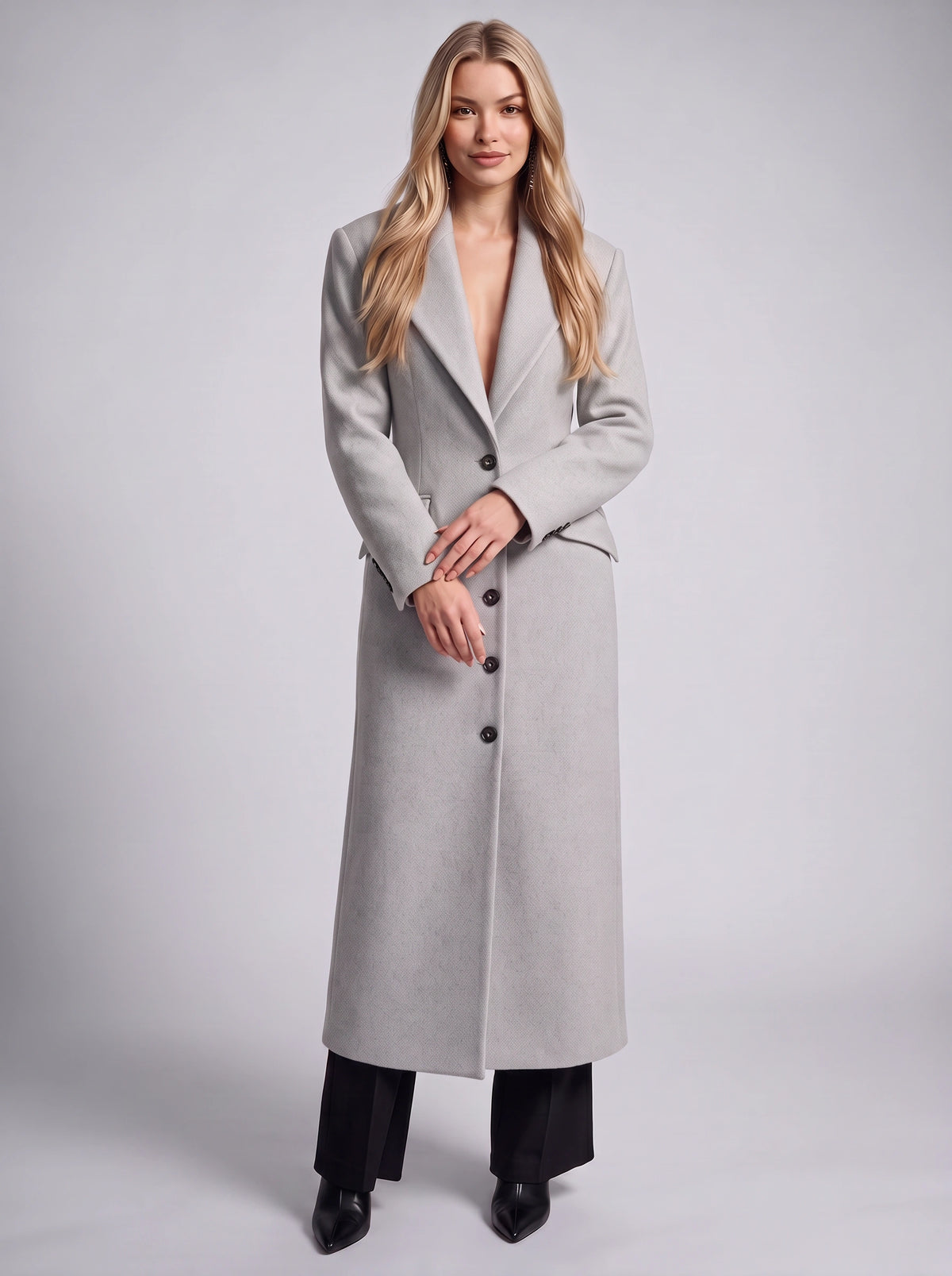 Elonté Single-Breasted Maxi Coat – Women Tailored Longline Wool Blend Winter Office Formal Outerwear