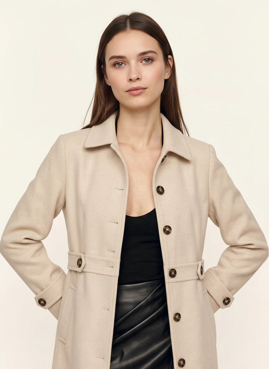 Tabaire Mid-Length Trench Coat – Tailored Button Front Women Lightweight Jacket Fall Autumn