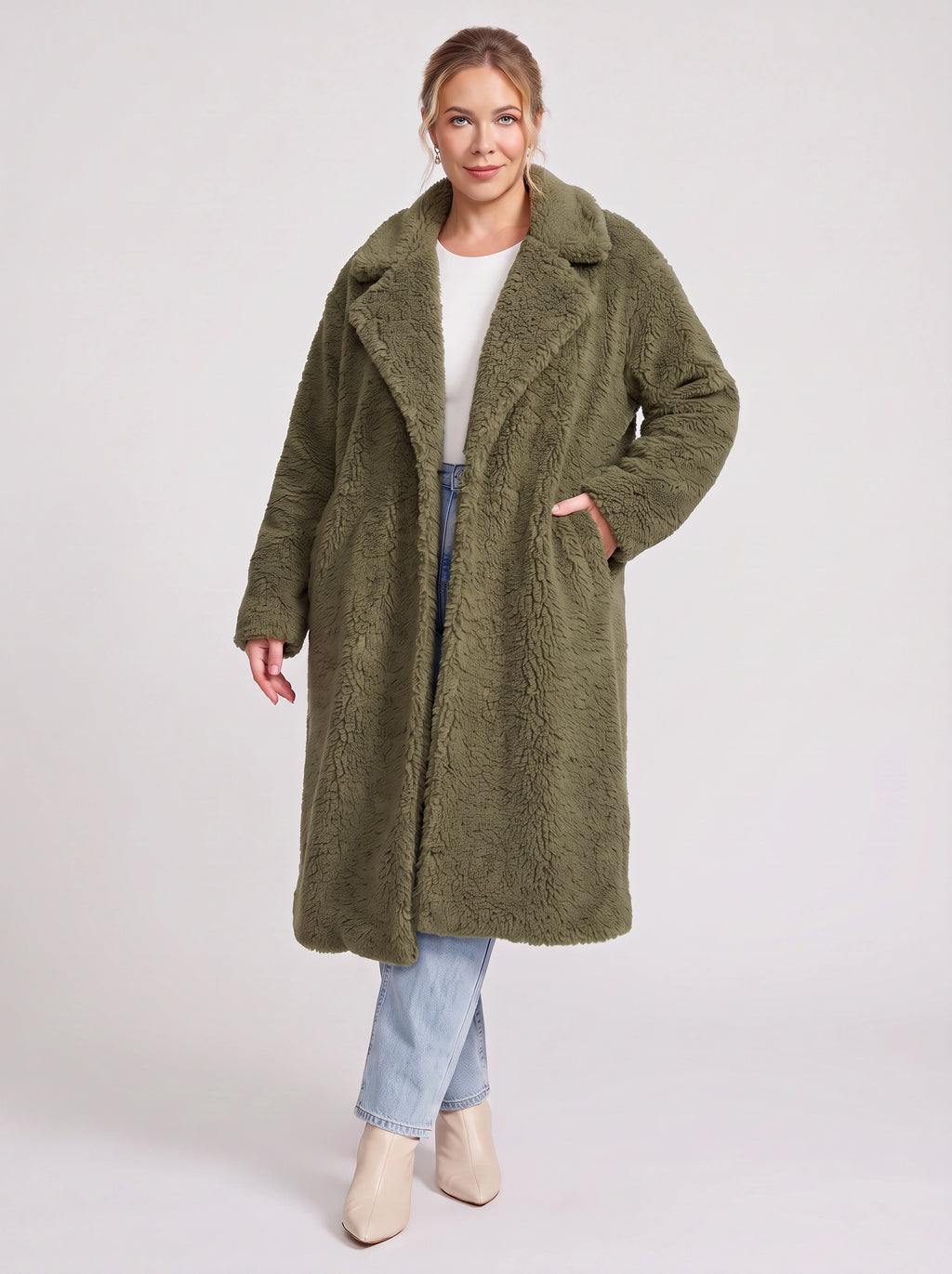 Lapnara Oversized Longline Teddy Coat – Faux Fur Sherpa Women Winter Outerwear Trench Coat London Style