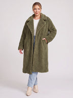 Lapnara Oversized Longline Teddy Coat – Faux Fur Sherpa Women Winter Outerwear Trench Coat London Style