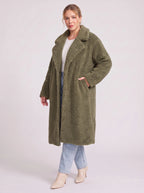 Lapnara Oversized Longline Teddy Coat – Faux Fur Sherpa Women Winter Outerwear Trench Coat London Style