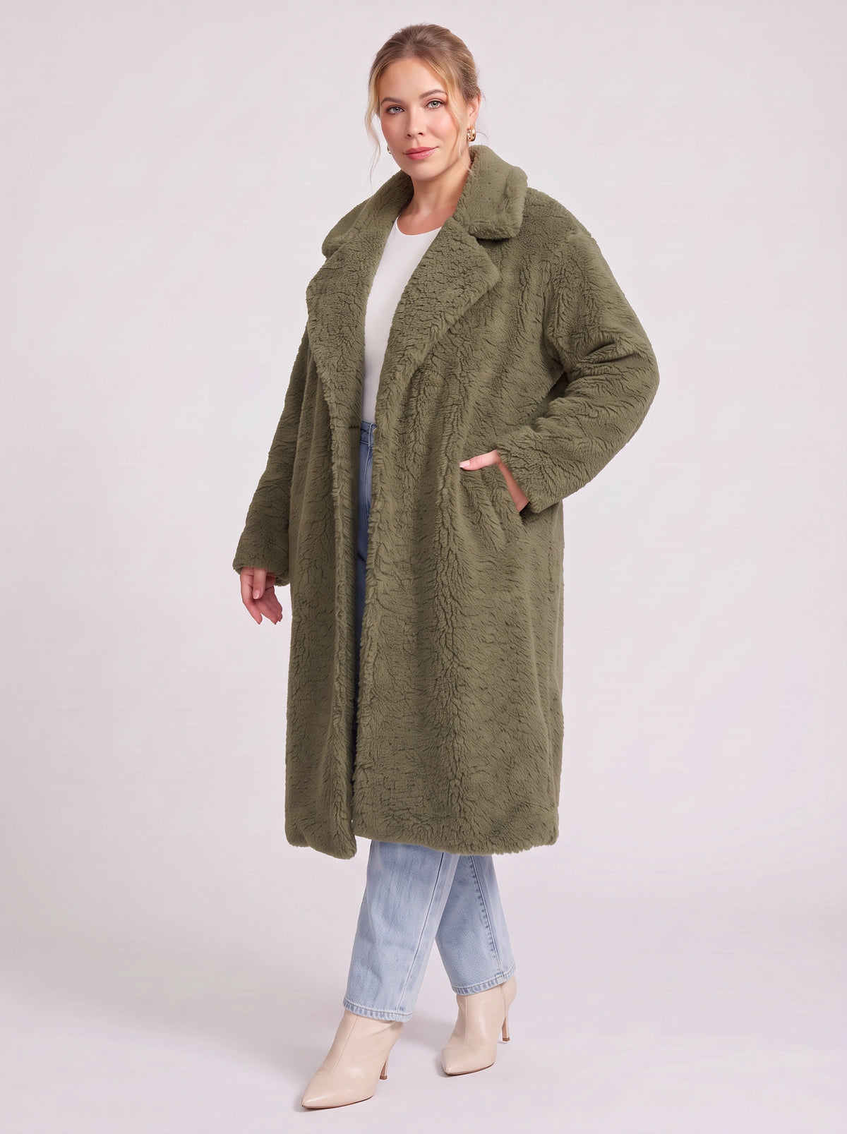 Lapnara Oversized Longline Teddy Coat – Faux Fur Sherpa Women Winter Outerwear Trench Coat London Style