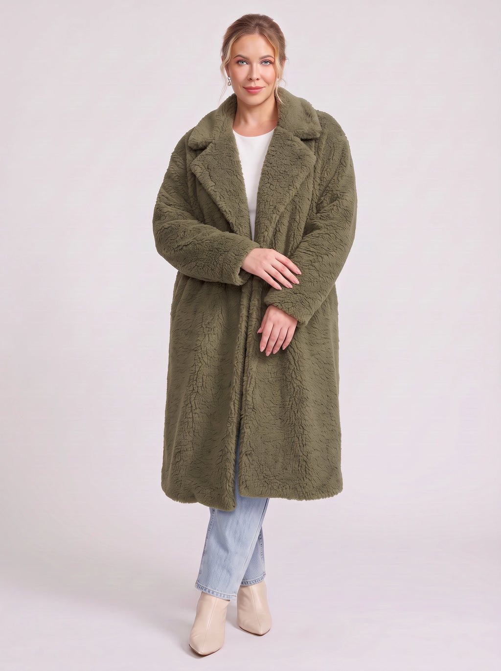 Lapnara Oversized Longline Teddy Coat – Faux Fur Sherpa Women Winter Outerwear Trench Coat London Style