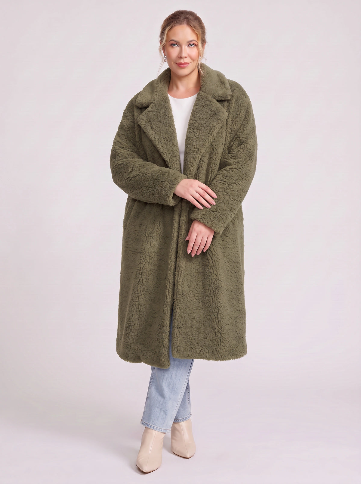 Lapnara Oversized Longline Teddy Coat – Faux Fur Sherpa Women Winter Outerwear Trench Coat London Style