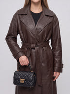 Notella Belted Longline Trench Coat – Faux Leather Women Oversized Autumn Winter Office Formal Trench Coat