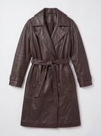 Notella Belted Longline Trench Coat – Faux Leather Women Oversized Autumn Winter Office Formal Trench Coat
