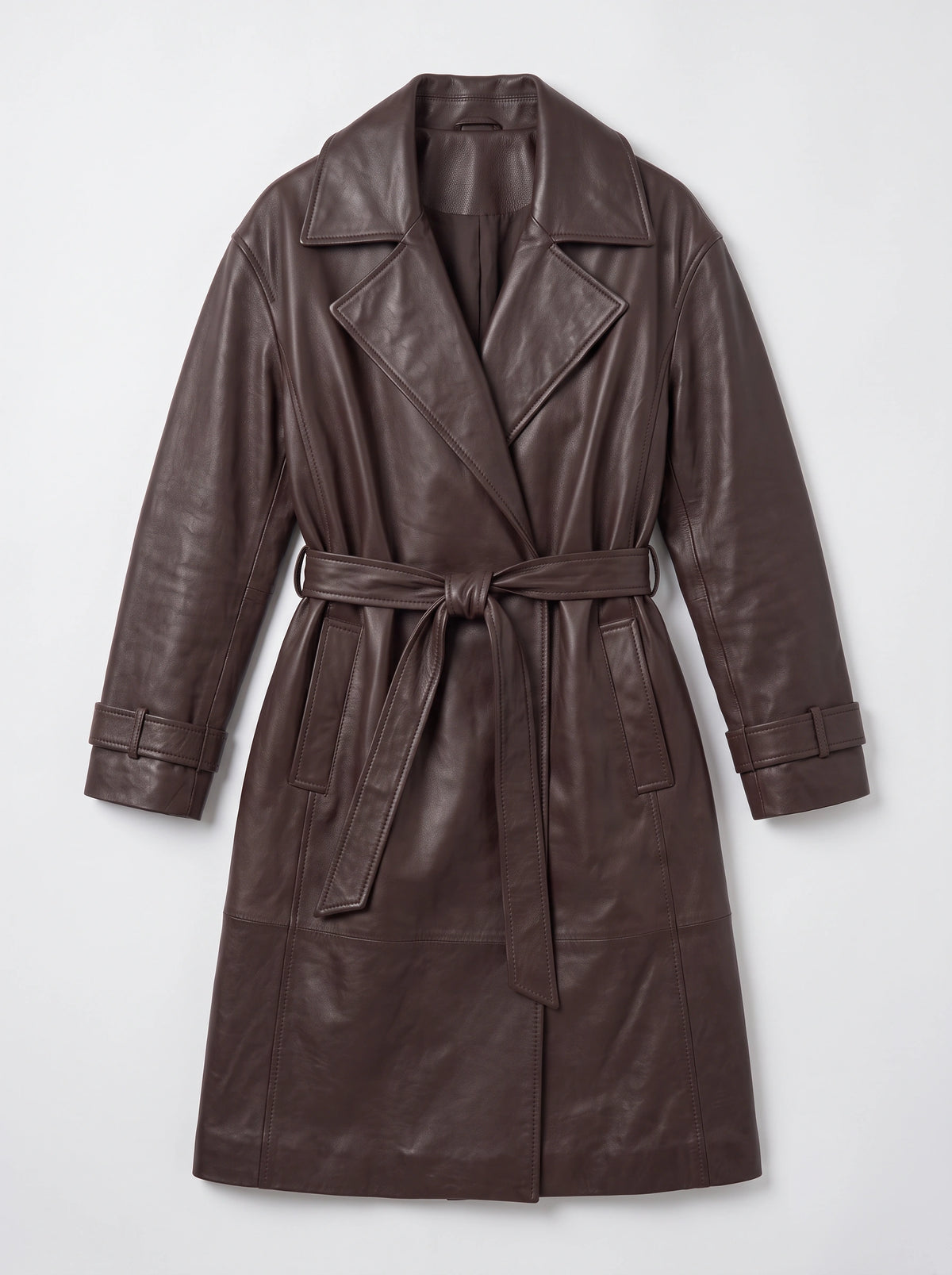 Notella Belted Longline Trench Coat – Faux Leather Women Oversized Autumn Winter Office Formal Trench Coat