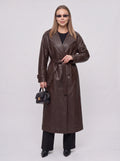 Notella Belted Longline Trench Coat – Faux Leather Women Oversized Autumn Winter Office Formal Trench Coat
