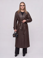 Notella Belted Longline Trench Coat – Faux Leather Women Oversized Autumn Winter Office Formal Trench Coat