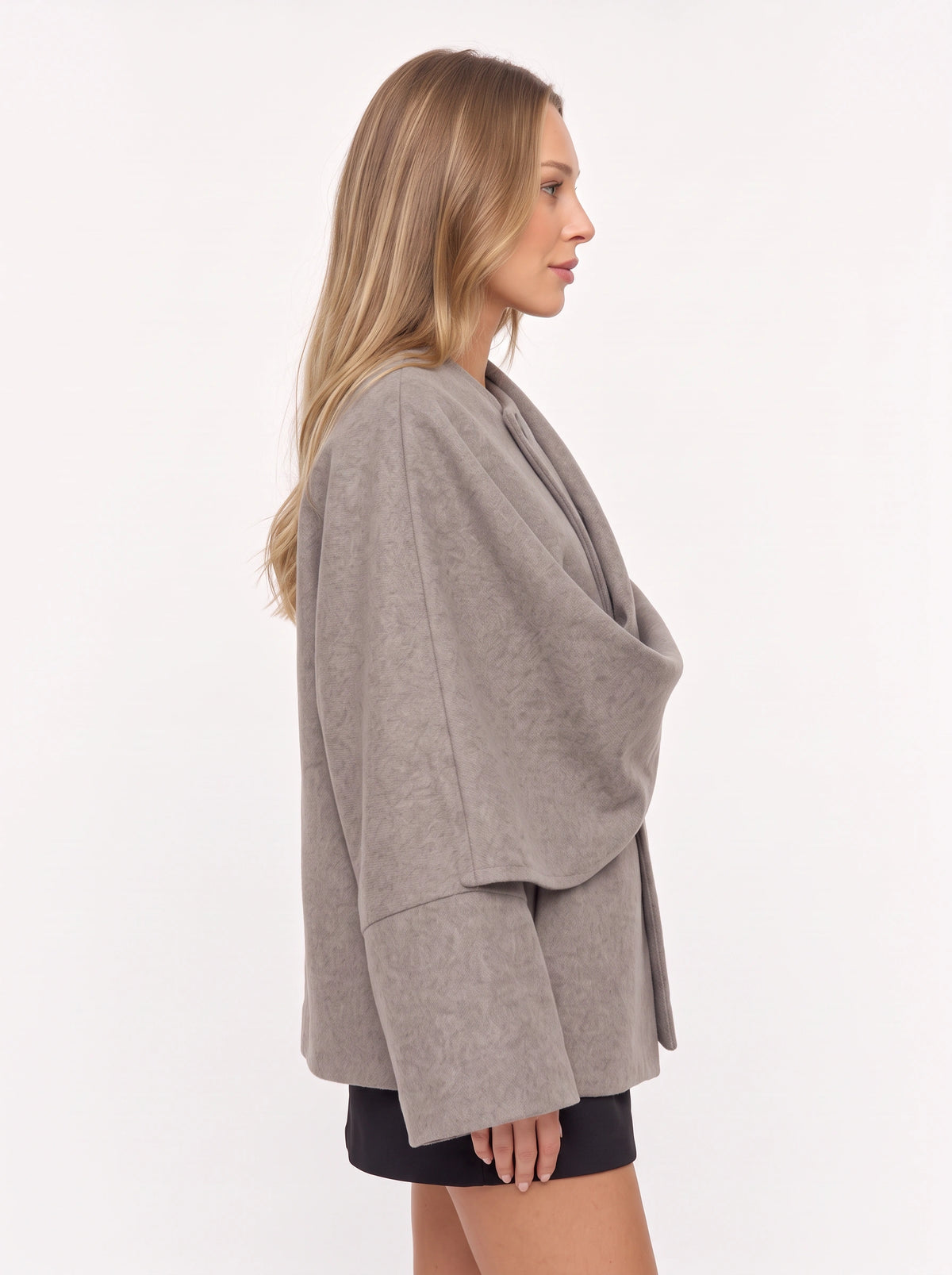 Kowrelle Cape Coat with Built-In Scarf – Women Oversized Jacket Wool Blend Fall Winter Longline Wrap Coat