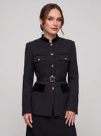 Veltrim Military Gold-Button Blazer – Wool Blazer Women Tailored Formal Office Structured Longline Blazer