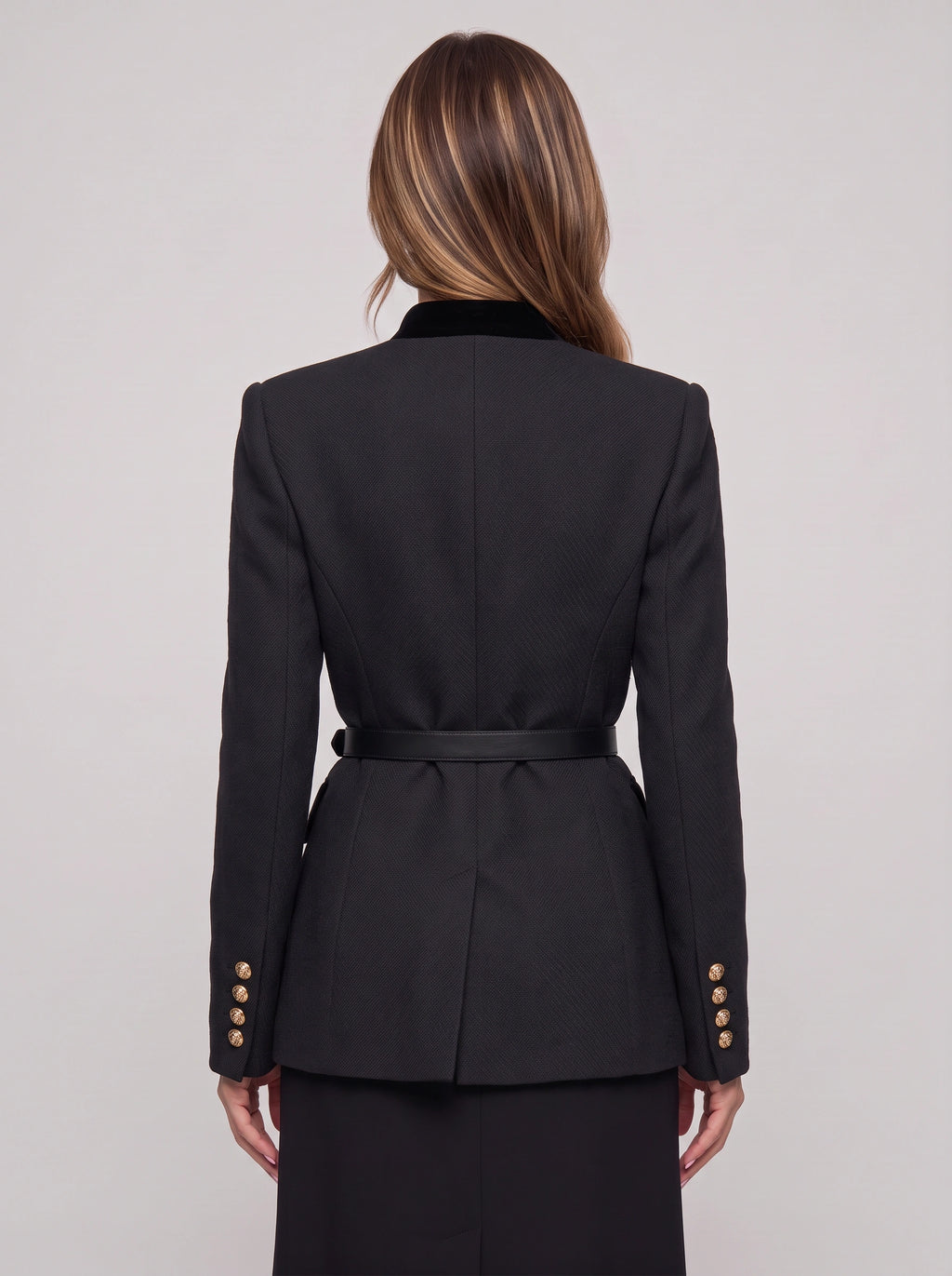 Veltrim Military Gold-Button Blazer – Wool Blazer Women Tailored Formal Office Structured Longline Blazer