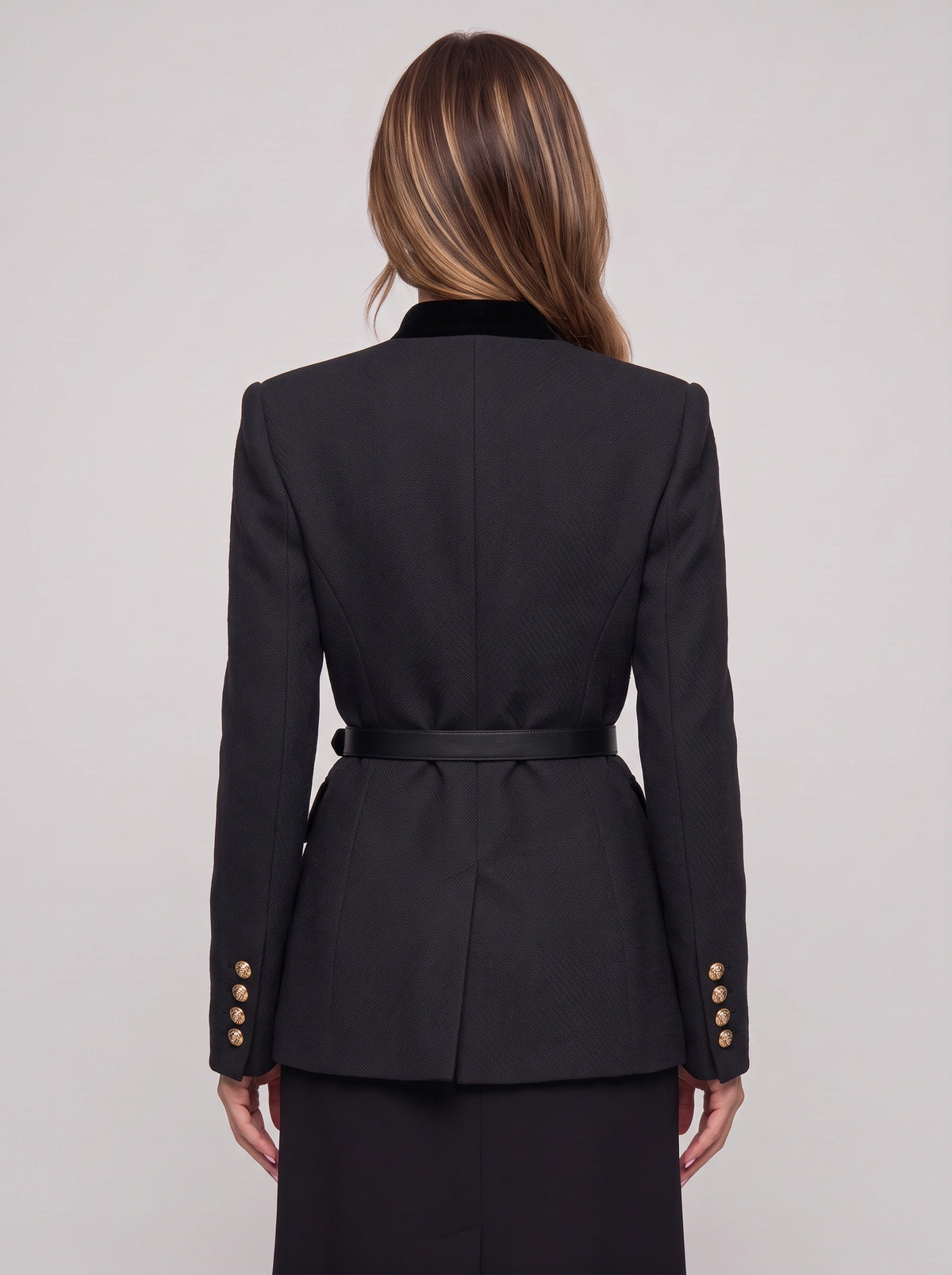 Veltrim Military Gold-Button Blazer – Wool Blazer Women Tailored Formal Office Structured Longline Blazer