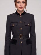 Veltrim Military Gold-Button Blazer – Wool Blazer Women Tailored Formal Office Structured Longline Blazer