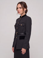 Veltrim Military Gold-Button Blazer – Wool Blazer Women Tailored Formal Office Structured Longline Blazer