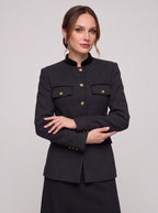 Veltrim Military Gold-Button Blazer – Wool Blazer Women Tailored Formal Office Structured Longline Blazer