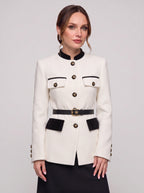 Veltrim Military Gold-Button Blazer – Wool Blazer Women Tailored Formal Office Structured Longline Blazer