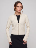 Cablyne Cable Knit Zip-Up Cardigan – Cream High-Neck Women Autumn Chunky Knit Zip Up Sweater