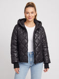 Diaquil Hooded Quilted Puffer Jacket – Womens Padded Winter Coat Zip-Up Diamond Jacket