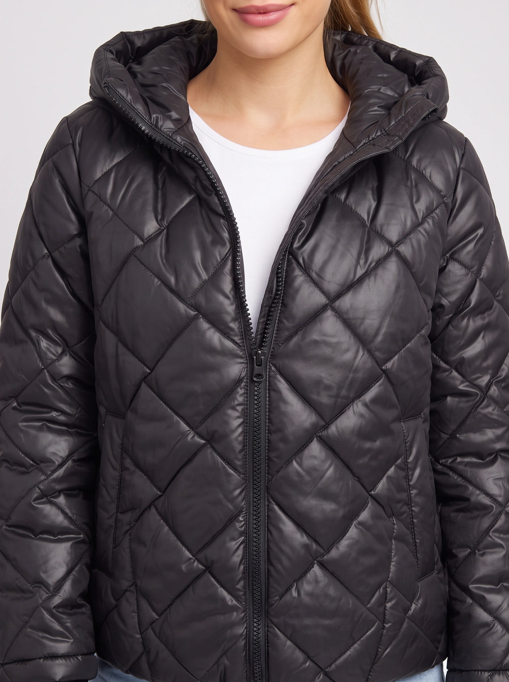 Diaquil Hooded Quilted Puffer Jacket – Womens Padded Winter Coat Zip-Up Diamond Jacket