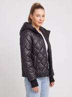 Diaquil Hooded Quilted Puffer Jacket – Womens Padded Winter Coat Zip-Up Diamond Jacket