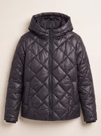 Diaquil Hooded Quilted Puffer Jacket – Womens Padded Winter Coat Zip-Up Diamond Jacket