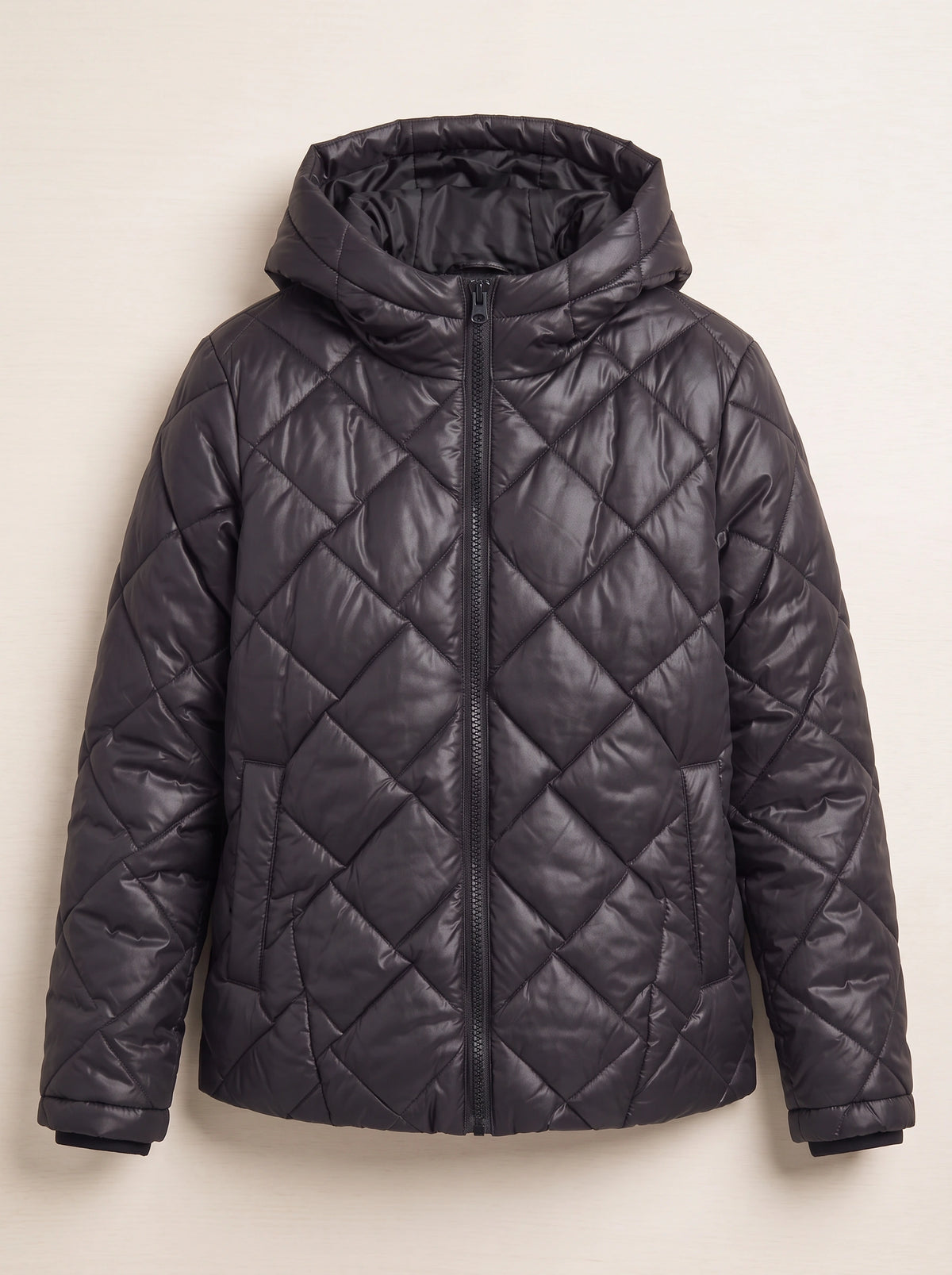 Diaquil Hooded Quilted Puffer Jacket – Womens Padded Winter Coat Zip-Up Diamond Jacket