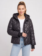 Diaquil Hooded Quilted Puffer Jacket – Womens Padded Winter Coat Zip-Up Diamond Jacket