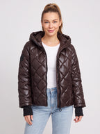 Diaquil Hooded Quilted Puffer Jacket – Womens Padded Winter Coat Zip-Up Diamond Jacket