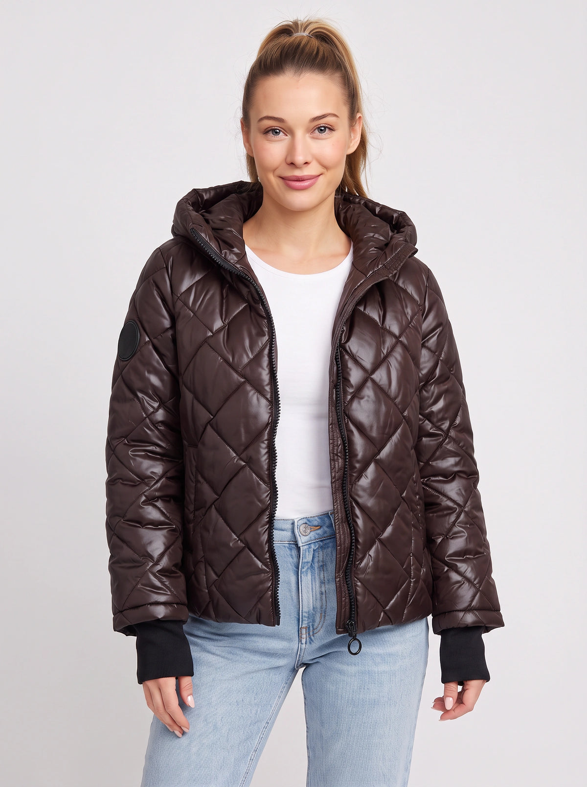 Diaquil Hooded Quilted Puffer Jacket – Womens Padded Winter Coat Zip-Up Diamond Jacket