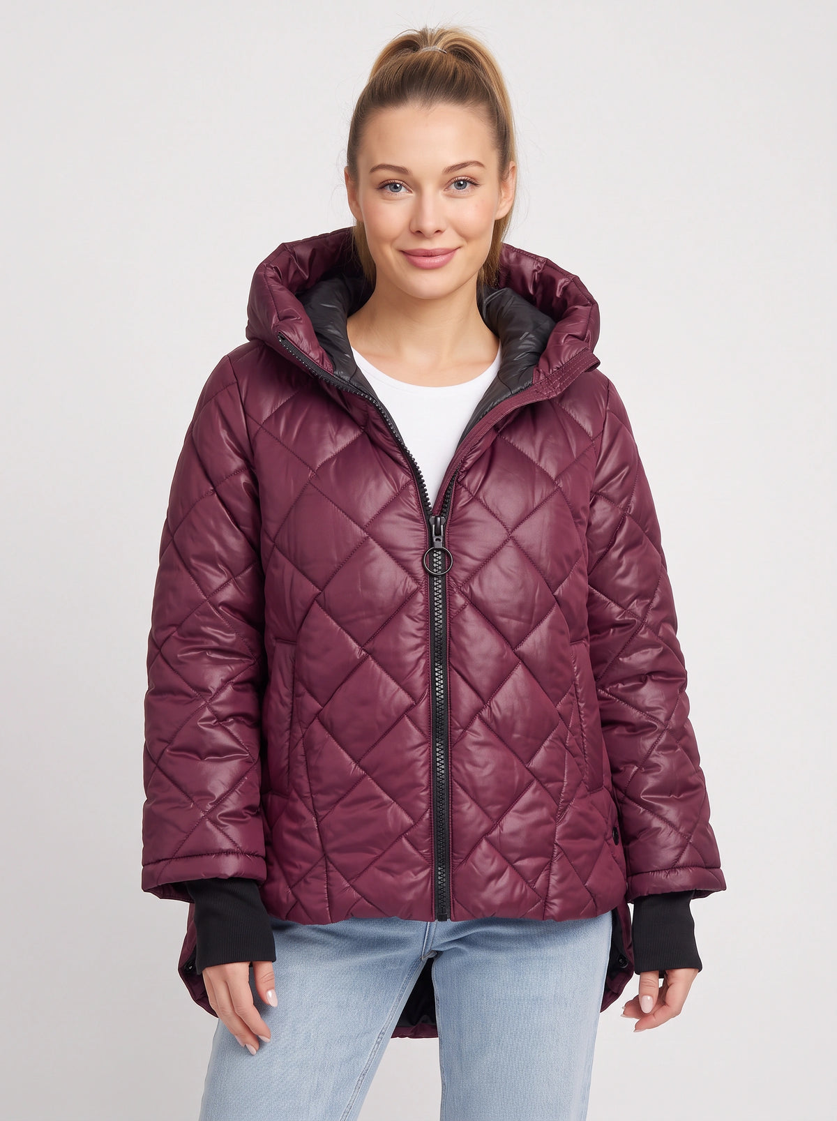 Diaquil Hooded Quilted Puffer Jacket – Womens Padded Winter Coat Zip-Up Diamond Jacket