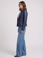 Snaplar Stand Collar Leather-Look Biker Jacket – Women Zip-Front Faux Leather Casual Autumn Outerwear Jacket