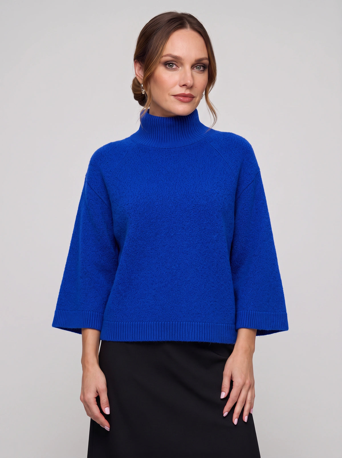 Bellcora Oversized Mock Neck Jumper – Roll Neck Sweater Women Casual Ribbed Bell Sleeve Knit Top