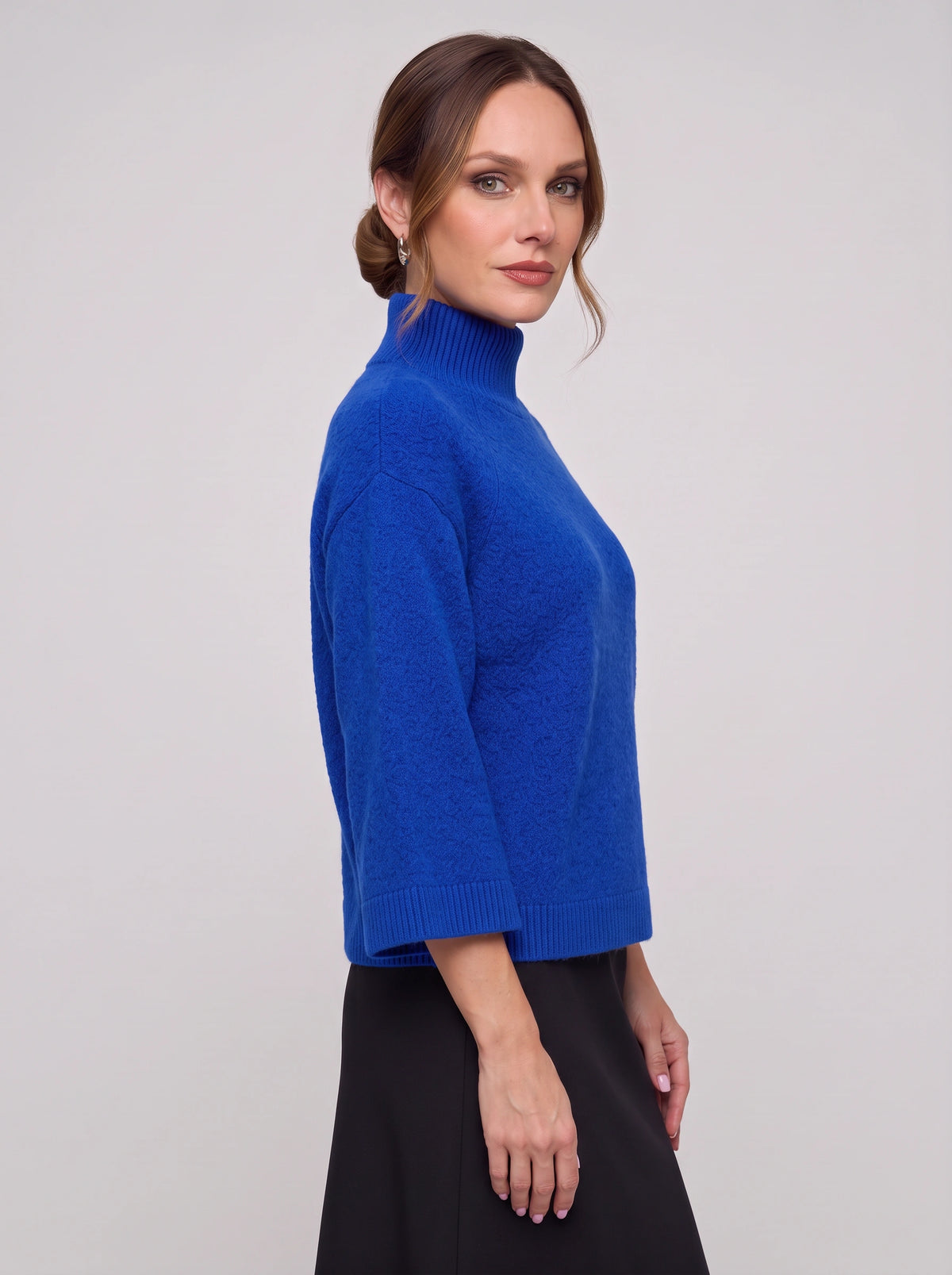 Bellcora Oversized Mock Neck Jumper – Roll Neck Sweater Women Casual Ribbed Bell Sleeve Knit Top