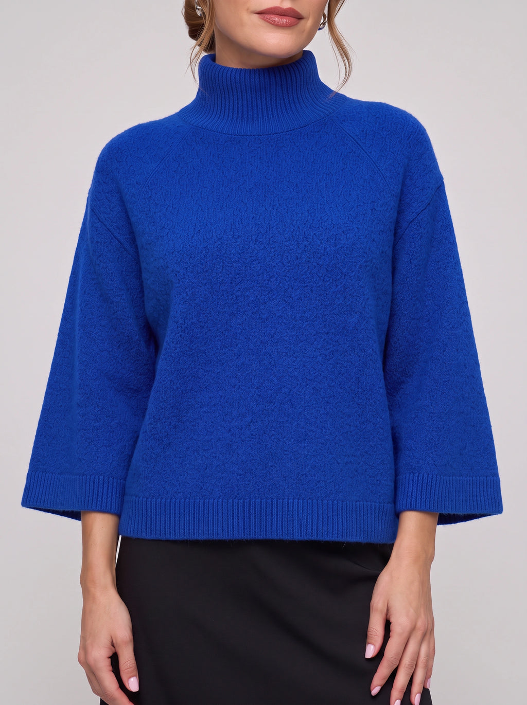 Bellcora Oversized Mock Neck Jumper – Roll Neck Sweater Women Casual Ribbed Bell Sleeve Knit Top