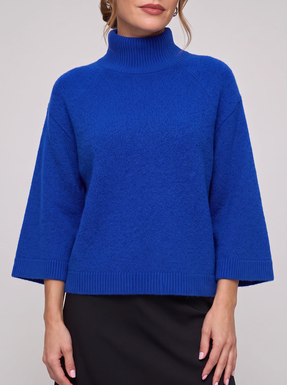 Bellcora Oversized Mock Neck Jumper – Roll Neck Sweater Women Casual Ribbed Bell Sleeve Knit Top